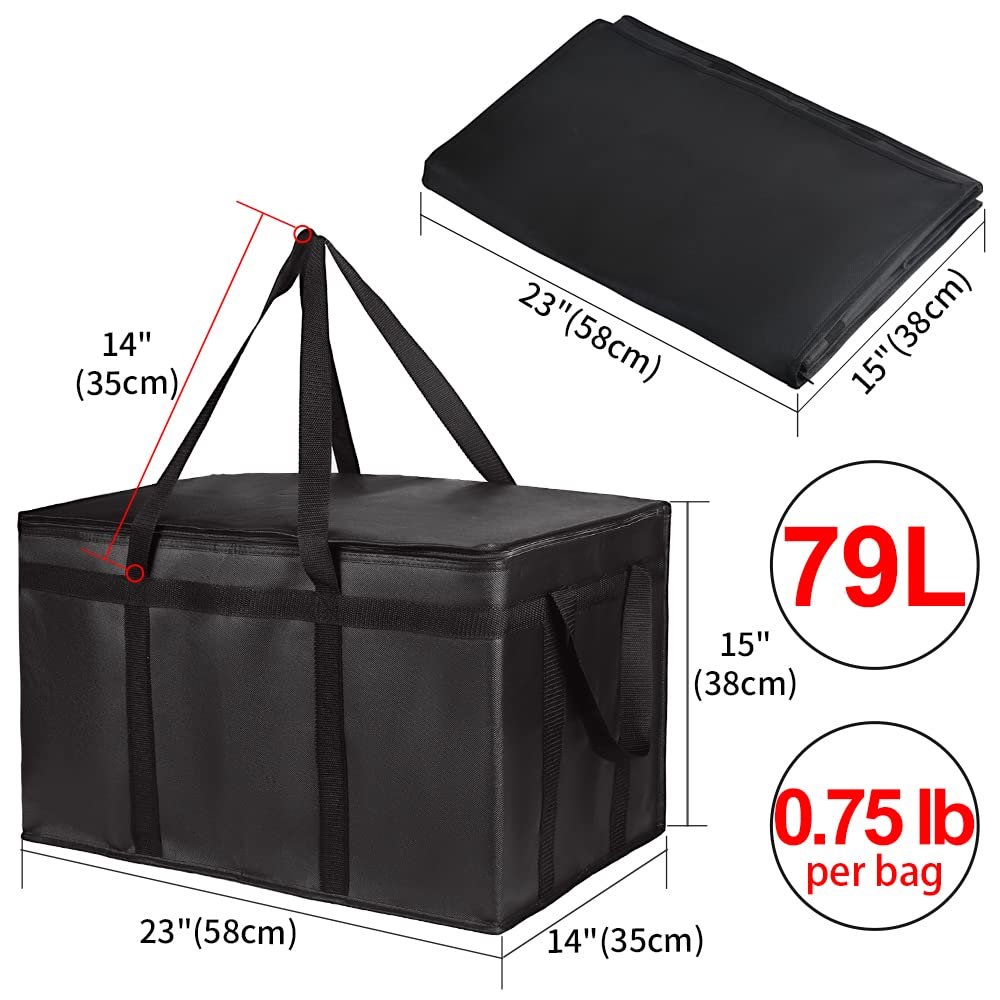 Insulated Food Delivery Bag, XXXL Insulated Reusable Grocery Cooler/Hot Bags, Tote Bag for Shopping/Travel/Doordash, Catering Bag Doordash 22x14x13, Black, 1-Pack - Image 2