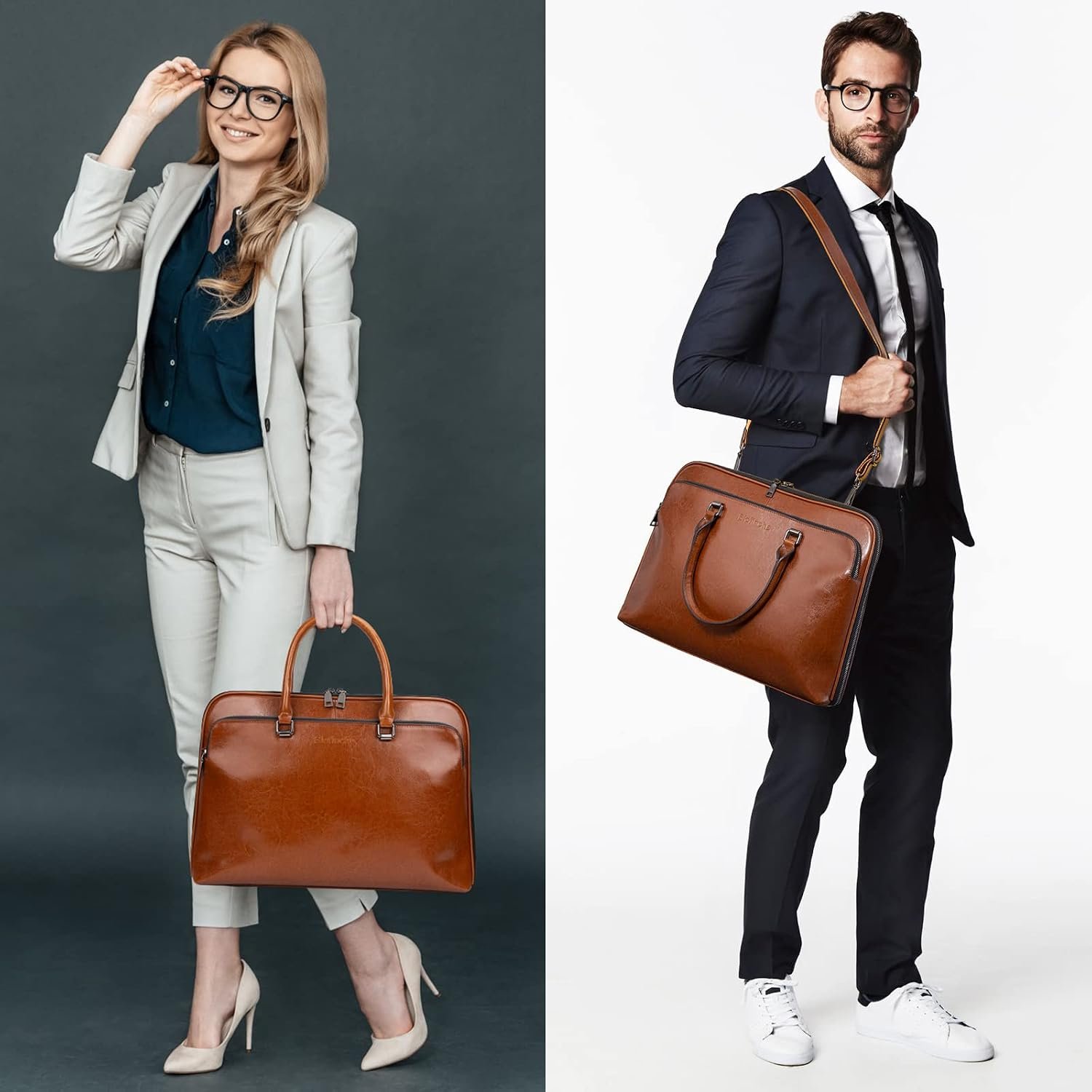 Blofinche Laptop Messenger shoulder bag: Genuine Leather work Briefcase 13.3 15.6 inch designer Satchel handbag - Image 2