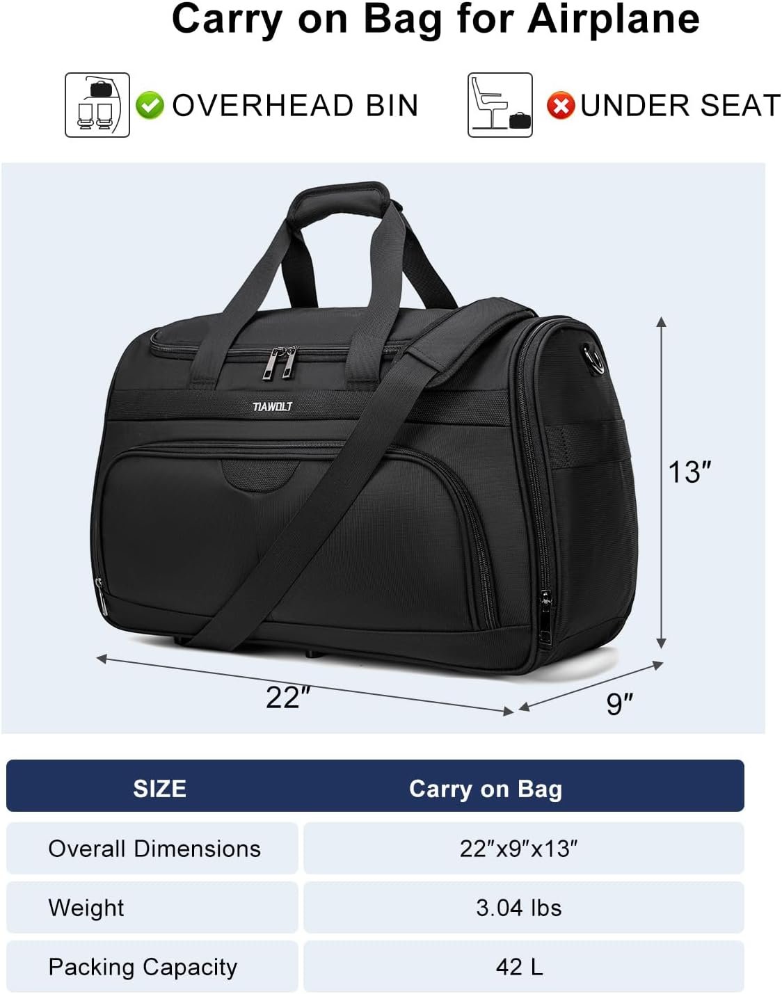 Foldable Carry-On Luggage Bag Lightweight & Durable Overnight Weekender Duffle Carry On Bag with Luggage Sleeve Hospital Bag or Airplane Travel Bag for Women and Men,Black - Image 2