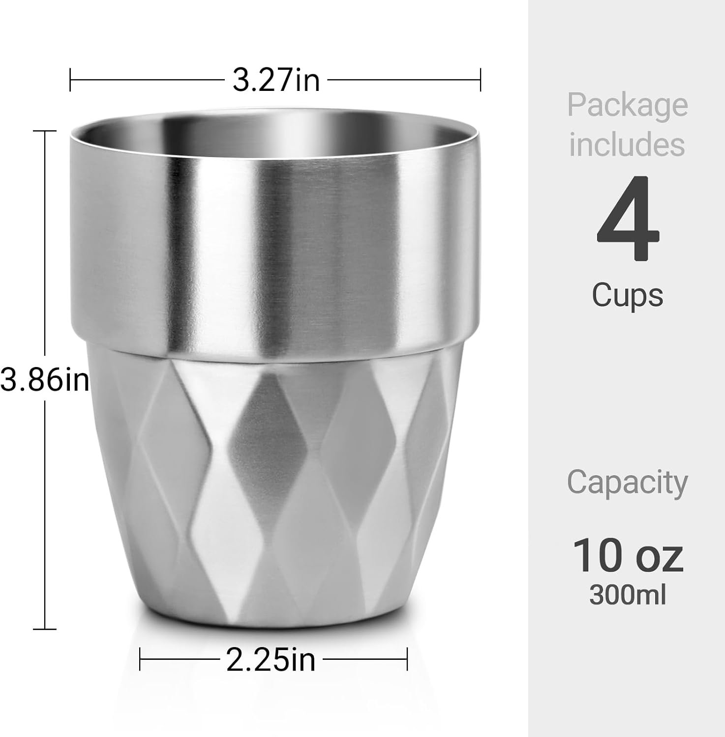 Beasea Stainless Steel Cup, 10 oz Set of 4 Stackable Stainless Steel Insulated Cups, Small Metal Cup Double Wall Tumbler Vacuum Metal Drinking Glasses for Home Restaurant Outdoors Camping Party - Image 3