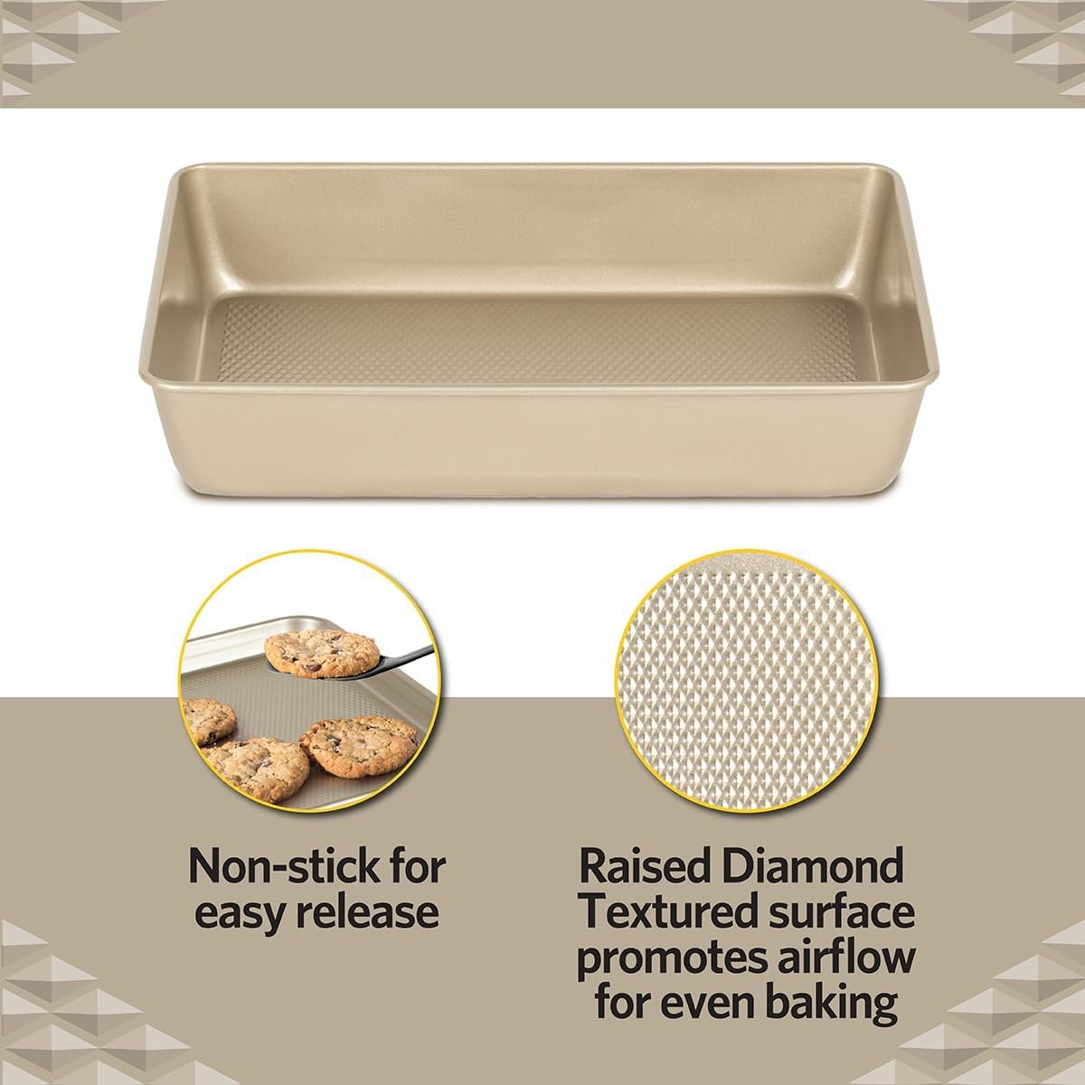 Glad Baking Pan Nonstick - Oblong Metal Dish for Cake and Lasagna - Heavy Duty Carbon Steel Bakeware, Small, Gold - Image 3