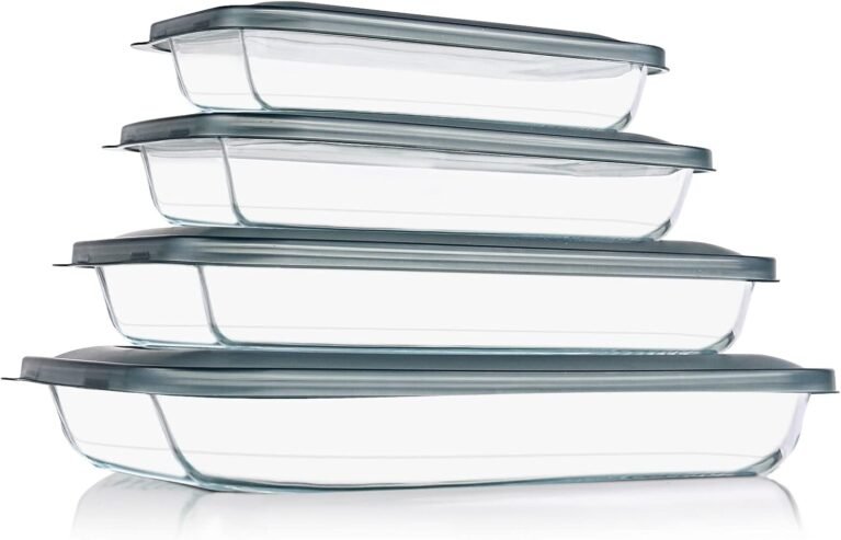 KOMUEE 8 Pieces Glass Baking Dish with Lids, Gray