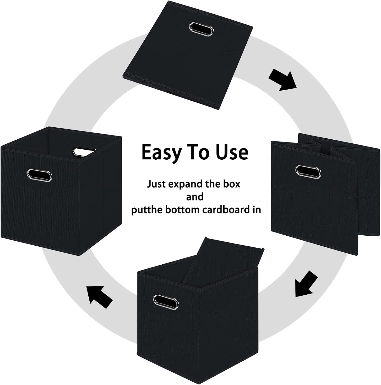 Black Foldable Storage Cubes Bins , Fabric Storage Box Cubes Organizer Baskets with Dual Handles for Home Organizer (Black) - Image 6