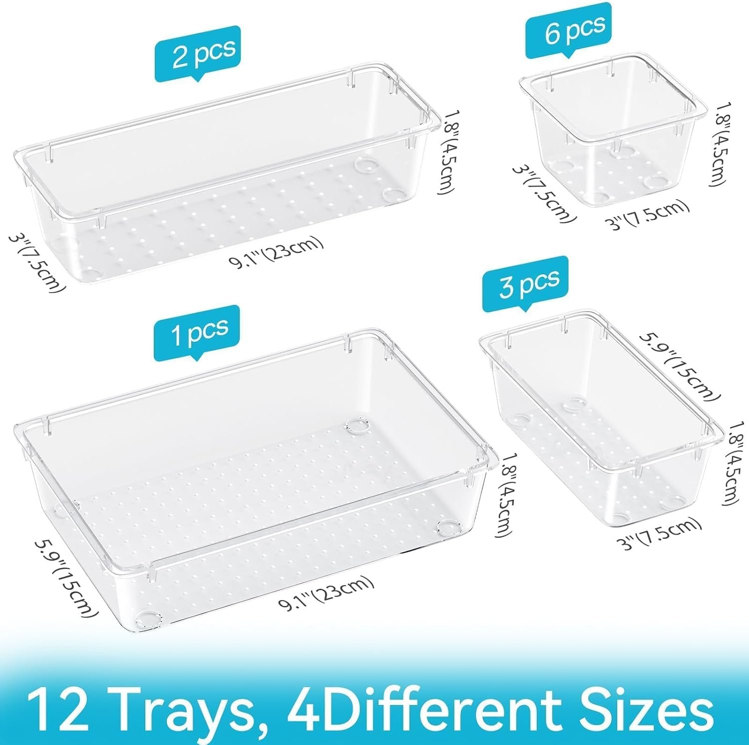 12 PCS Drawer Organizer Set, Makeup Organizers, Tool Storage Trays - Image 2