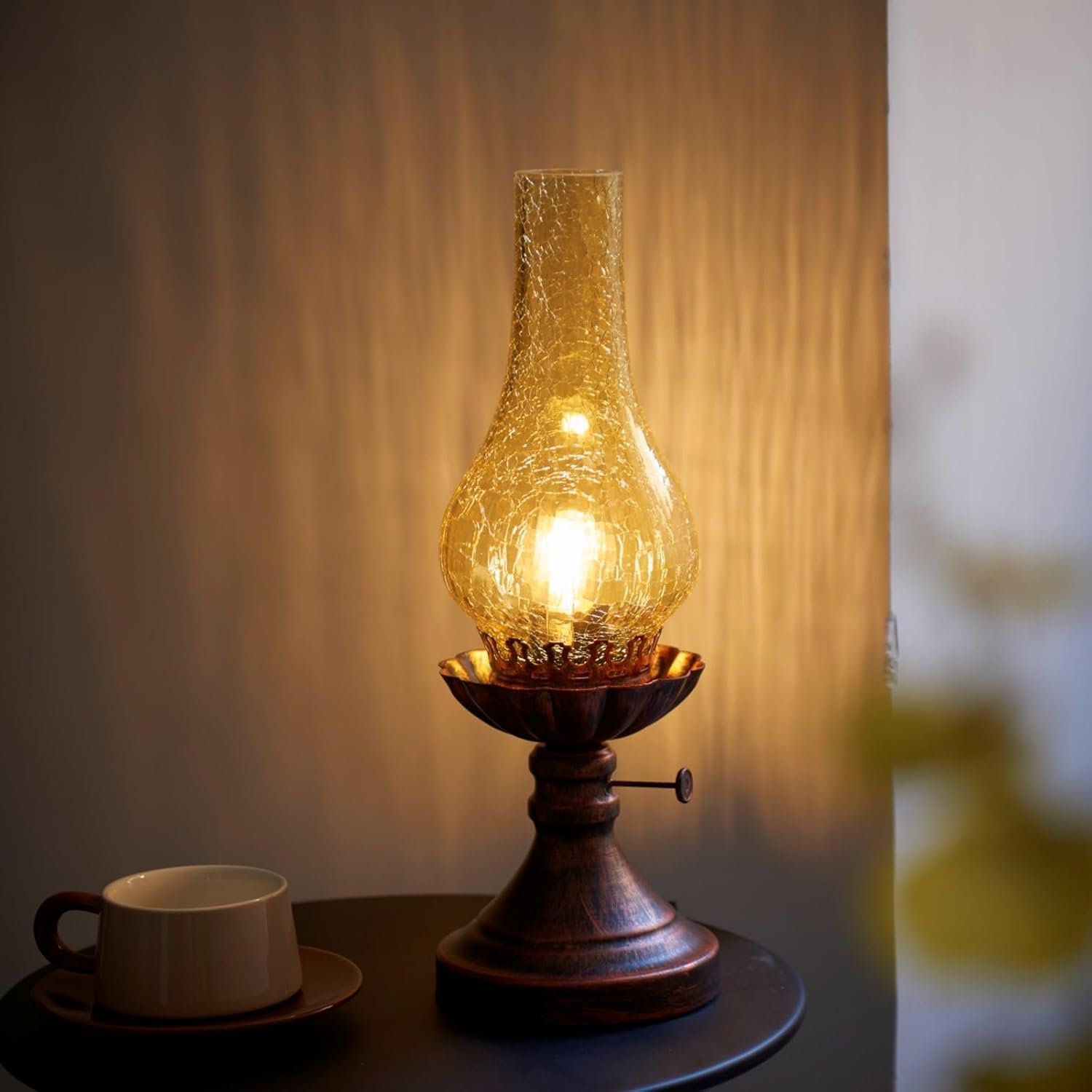 Vintage Table lamp Antique Rustic Farmhouse Desk Lamps Western Victorian Crackled Glass Design Bedside Lamps Living Room Bedroom Studio (Amber) - Image 2
