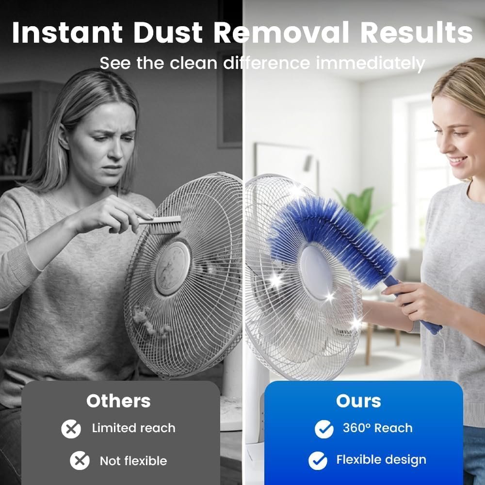 2026 New Bendable Microfiber Duster, Upgrade Reusable Bendable Cleaning Brush for Home Electric Fan Air Conditioner Car Vent Curtains Cleaner(Blue) - Image 6
