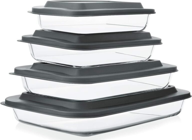 M MCIRCO 8 Piece Deep Glass Baking Dish with Lids, BPA free,Gray