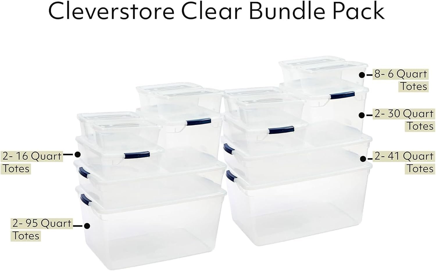 Rubbermaid Cleverstore Clear Dorm Variety 16-Pack, Made in USA, Stackable Large Clear Storage Bins with Lids, See-Through Plastic Storage, with Latching Lids, BPA-Free - Image 2
