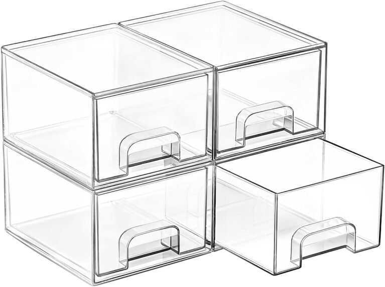 Vtopmart 4 Pack Small Clear Stackable Storage Drawers, Fits Narrow Spaces