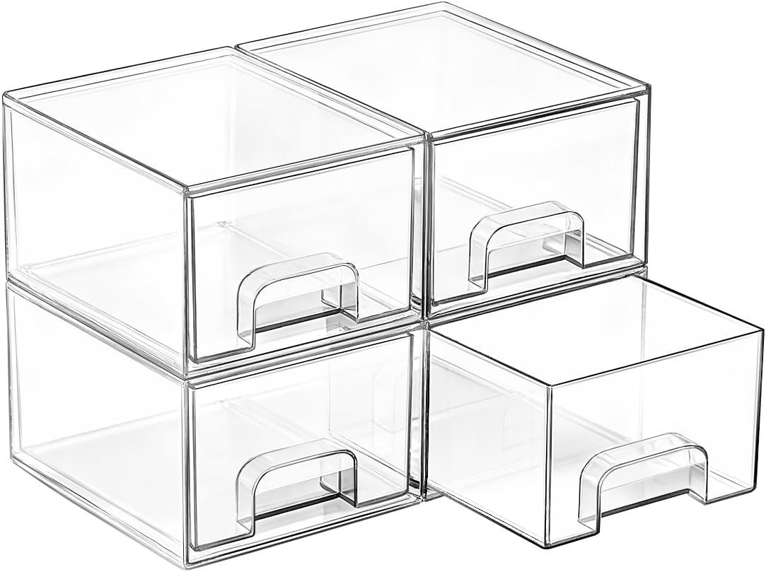 Vtopmart 4 Pack Small Clear Stackable Storage Drawers, Fits Narrow Spaces