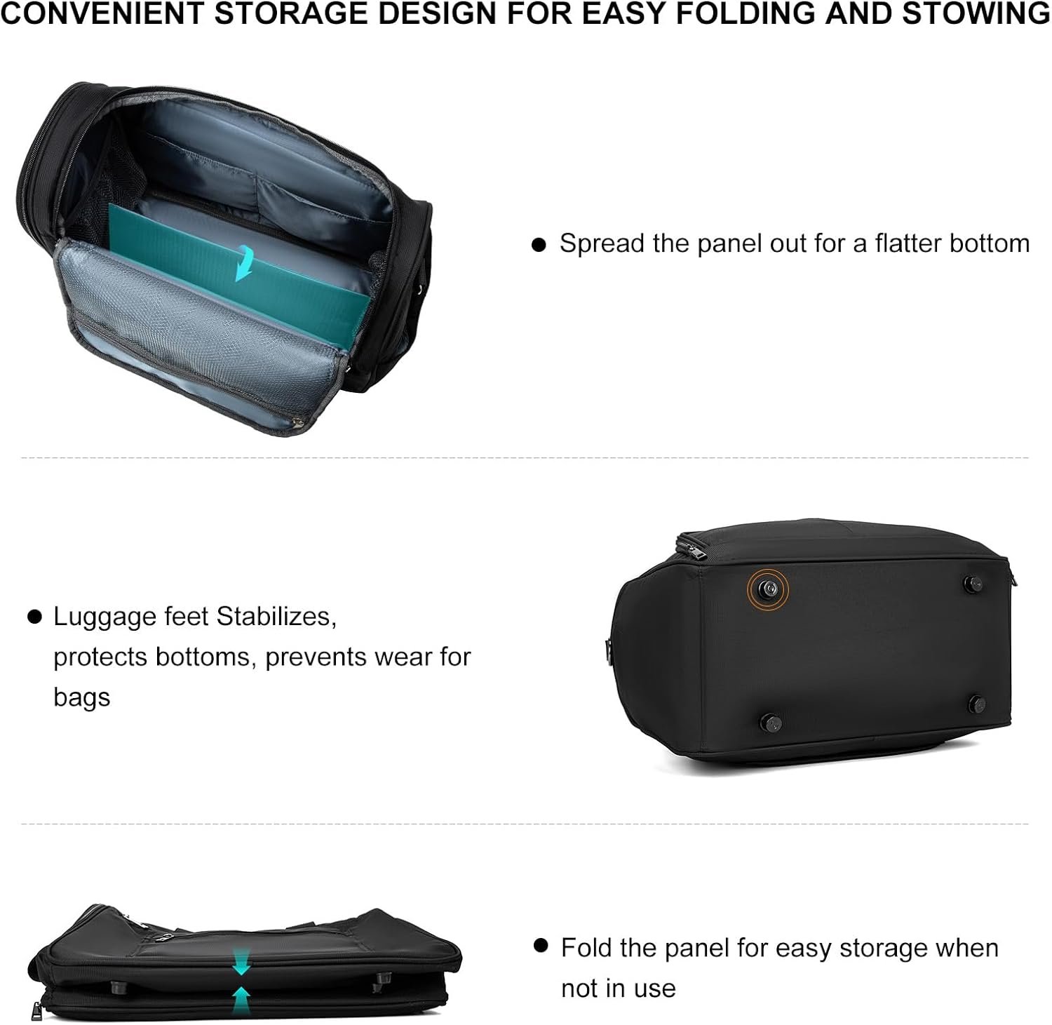 Foldable Carry-On Luggage Bag Lightweight & Durable Overnight Weekender Duffle Carry On Bag with Luggage Sleeve Hospital Bag or Airplane Travel Bag for Women and Men,Black - Image 4