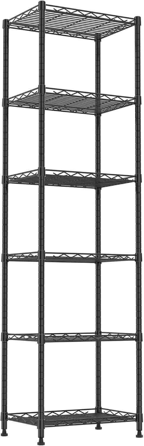 REGILLER 6 Wire Shelving Steel Storage Rack Adjustable Unit Shelves for Laundry Bathroom Kitchen Pantry Closet(Black,11.7" D x 16.8" W x 63" H)