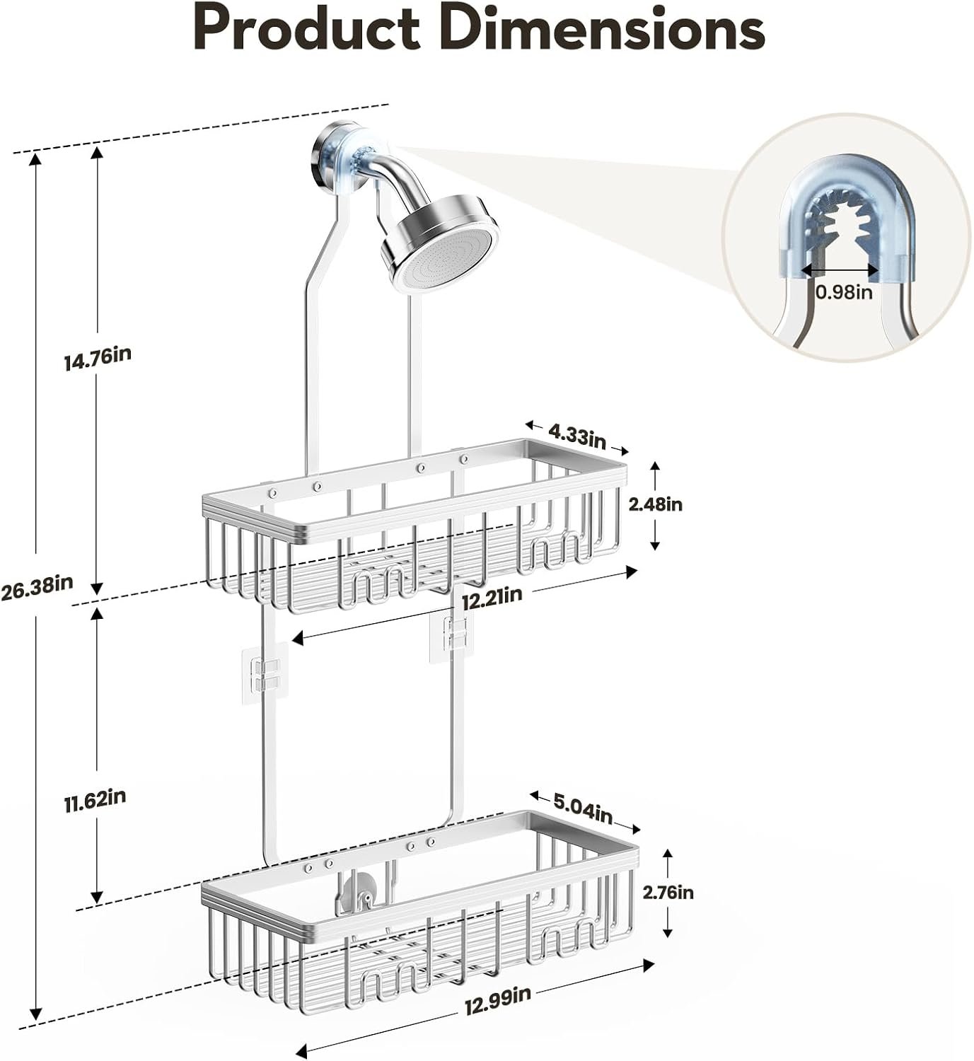 Shower Caddy Hanging, Never Rust Shower Organizer Hanging, Aluminum Shower Racks for Inside Shower with Hooks for Razor, Bathroom Organizers and Storage with Soap Holder, Bright Silver - Image 2
