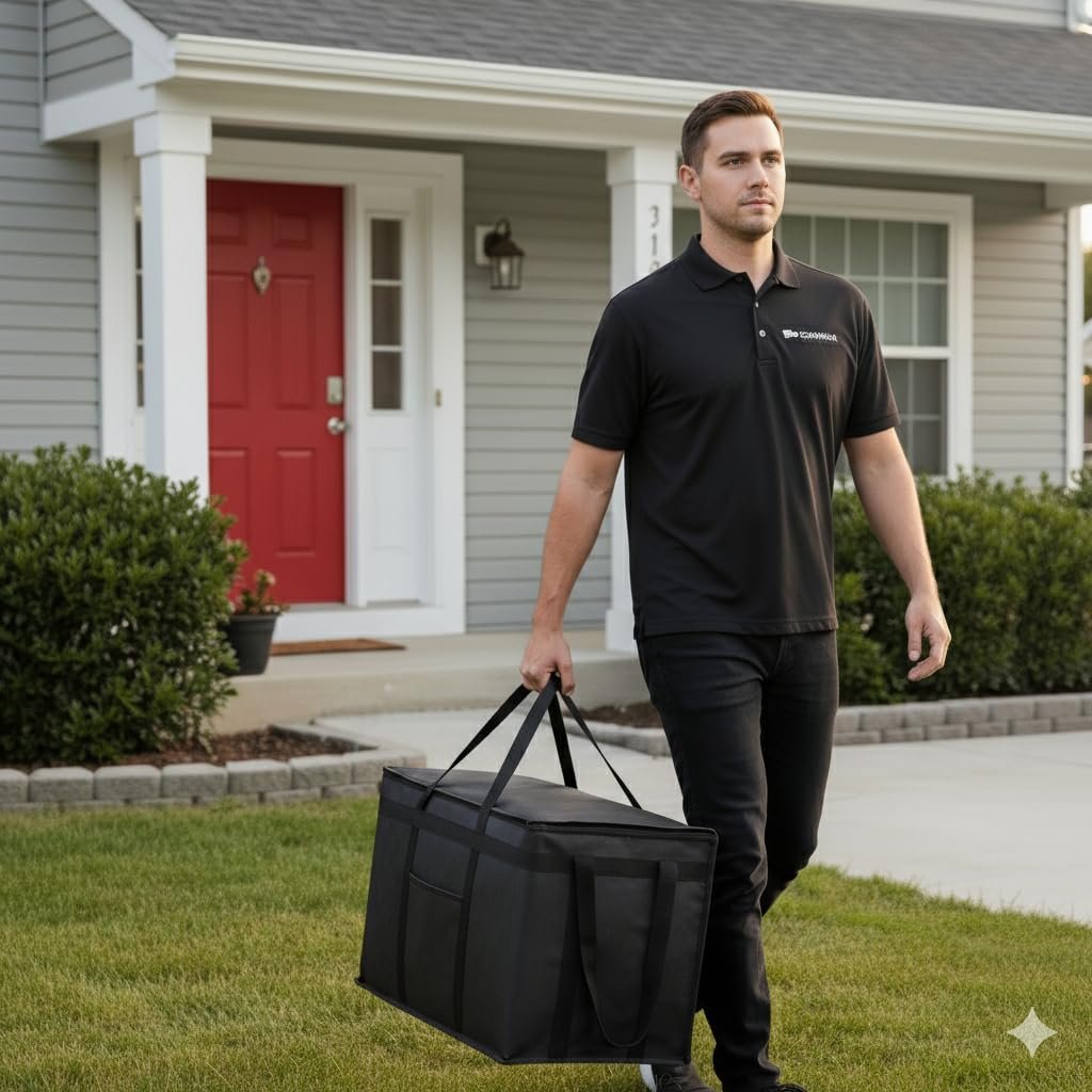 Insulated Food Delivery Bag, XXXL Insulated Reusable Grocery Cooler/Hot Bags, Tote Bag for Shopping/Travel/Doordash, Catering Bag Doordash 22x14x13, Black, 1-Pack - Image 5