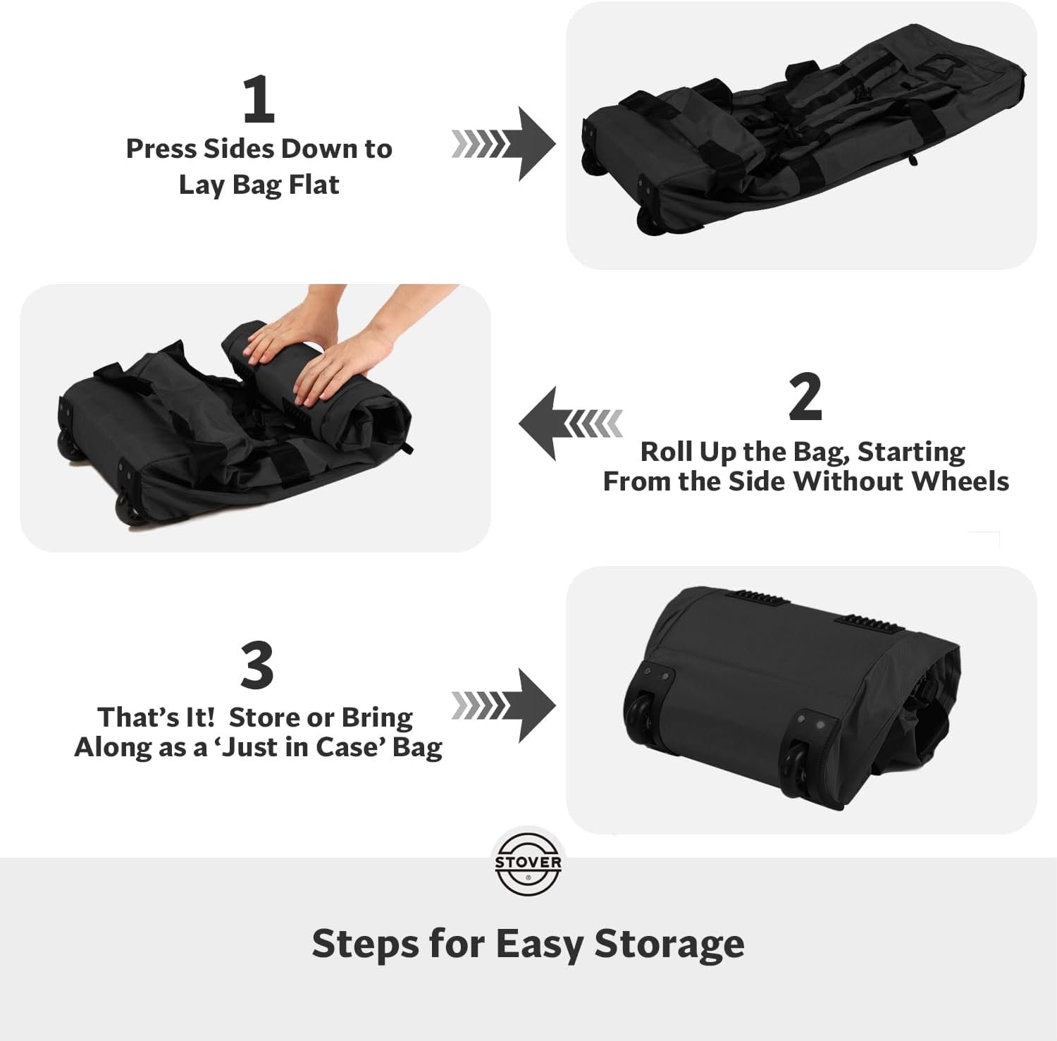 STOVER 45/80/100L Rolling Duffel Bag with Wheels, X-Large Durable Travel Duffle + Toiletry Bag, Heavy Duty, Packable with Shoulder Straps- Use as Luggage or Backpack, Men/Women (Black) - Image 7