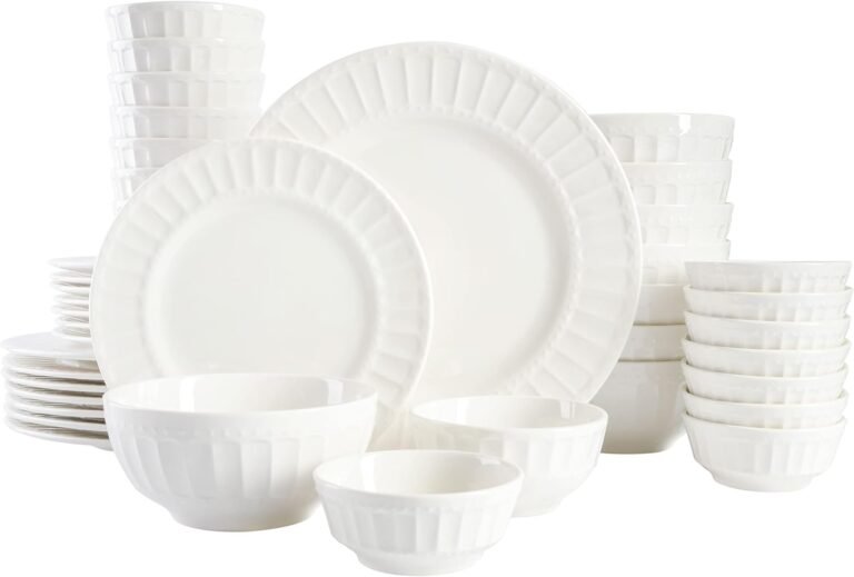 Gibson Home Zen Buffet Porcelain Ceramic Dinnerware Sets for 8, Plates and Bowls Set (40pcs), White Embossed Dishes
