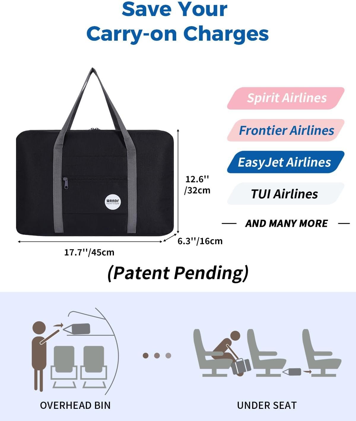 WANDF Personal Item Travel Bag, Carry On Duffle Bag Women - Image 3