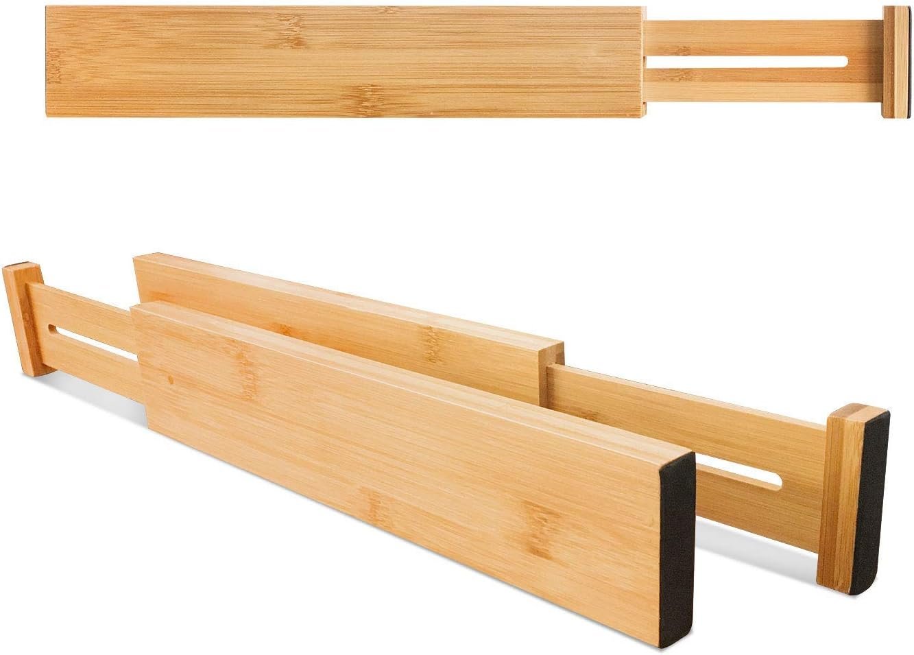 VaeFae 6-Pack Adjustable Bamboo Drawer Dividers, Expandable Drawer Organizer for Kitchen Utensils, Clothes, Bathroom, Office – Fits Drawer Interiors 16.6" to 21.8" - Image 3