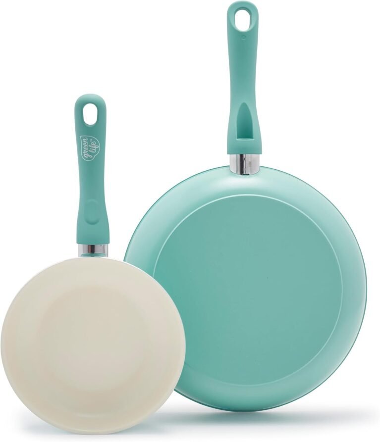 GreenLife 2 Piece (7” & 10”) Ceramic Nonstick Frying Pan Set, Turquoise