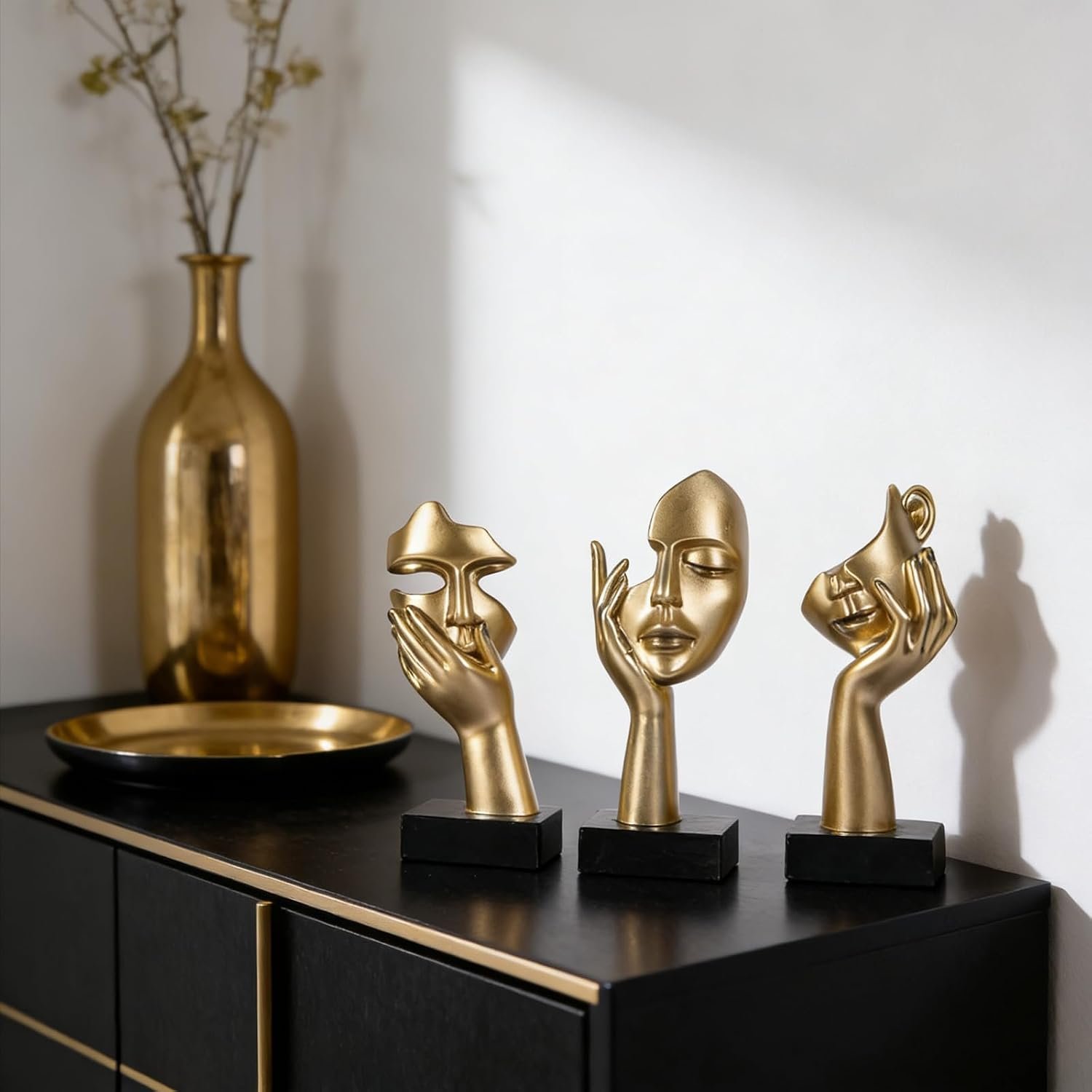 3 Pcs Thinker Small Statue Set - Black Gold Home Decor Abstract Art Figurines for Shelves, Living Room Coffee Table, Office Desktop (3 Pcs Gold, 6") - Image 4