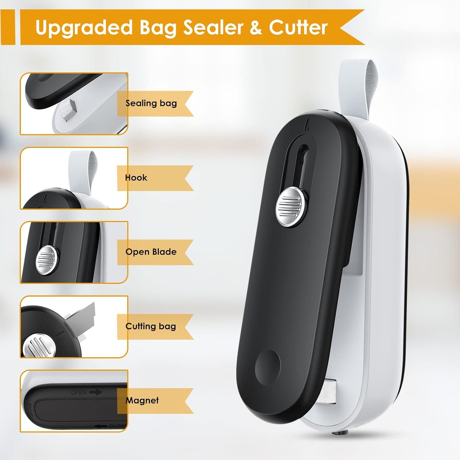 FEPPO Mini Bag Sealer, 2 in 1 Heat Sealer with Cutter, Portable Resealer Machine for Chip, Plastic Bags Food Storage Snacks (Batteries Included) - Image 2
