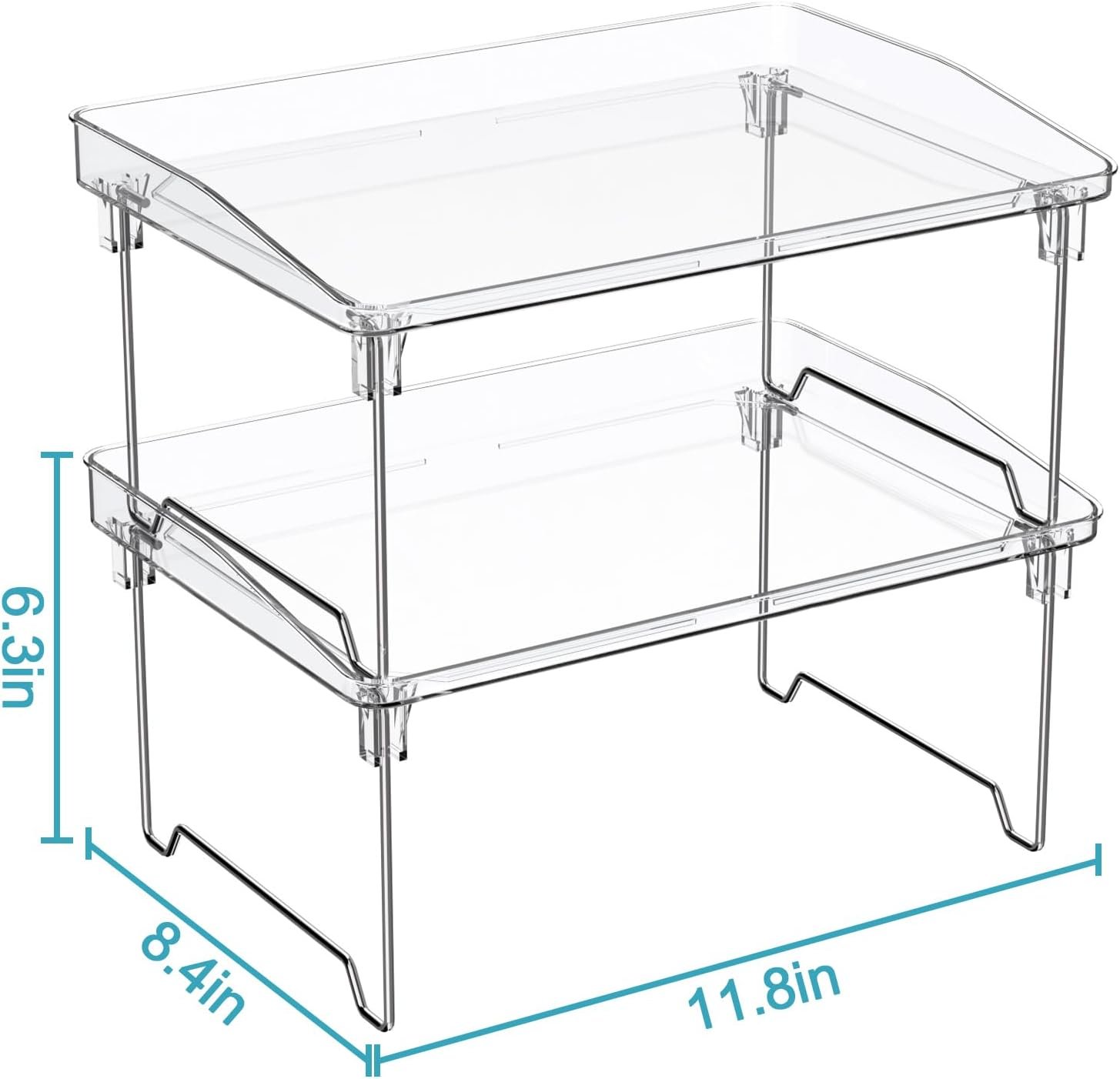 STARLATTA 2 Pcs Cabinet Organizer Shelf, Stackable Kitchen Counter Shelves, Spice Rack,Countertop Organizers, Clear Plastic Storage Shelves Rack for Makeup,Bathroom,Cupboard,Desk,Pantry Organization - Image 4
