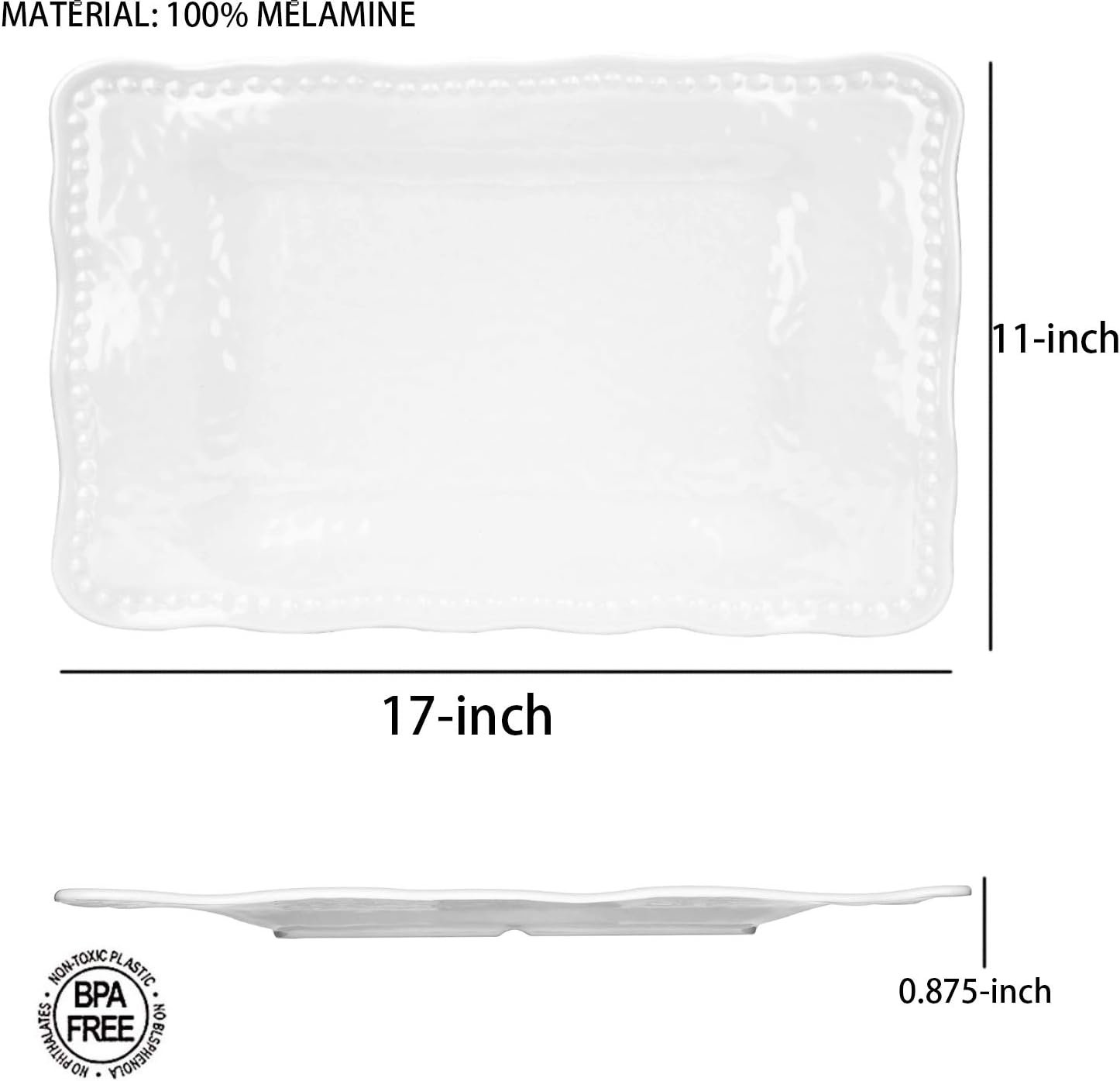 Melamine Trays, 17-inch Serving Trays and Platters, Set of 2 White - Image 2