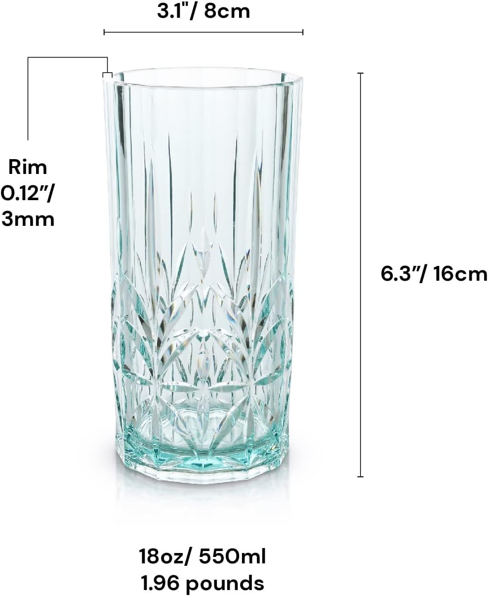 BELLAFORTE Shatterproof Tritan Plastic Tall Tumbler, Set of 4, 18oz - Myrtle Beach Drinking Glasses - Unbreakable Drinking Glasses for Parties - BPA Free - Teal - Image 7