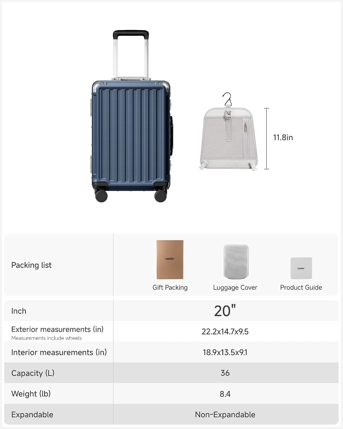 LUGGEX 20 Inch Zipperless Carry On Luggage, Ocean Blue - Image 9