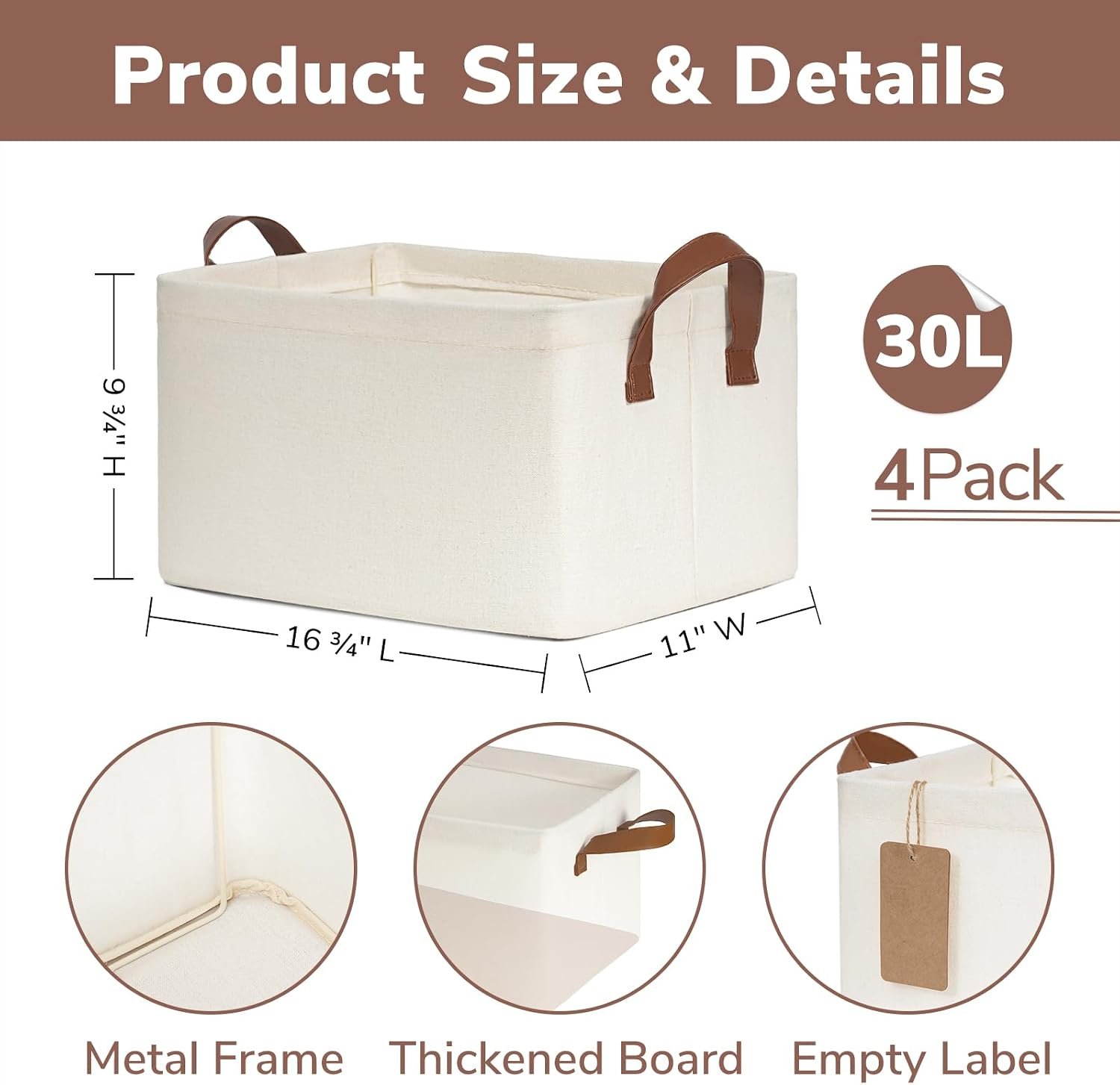 CHICVITA 30L Large Fabric Closet Baskets for Shelves, 4Pack, Beige - Image 4