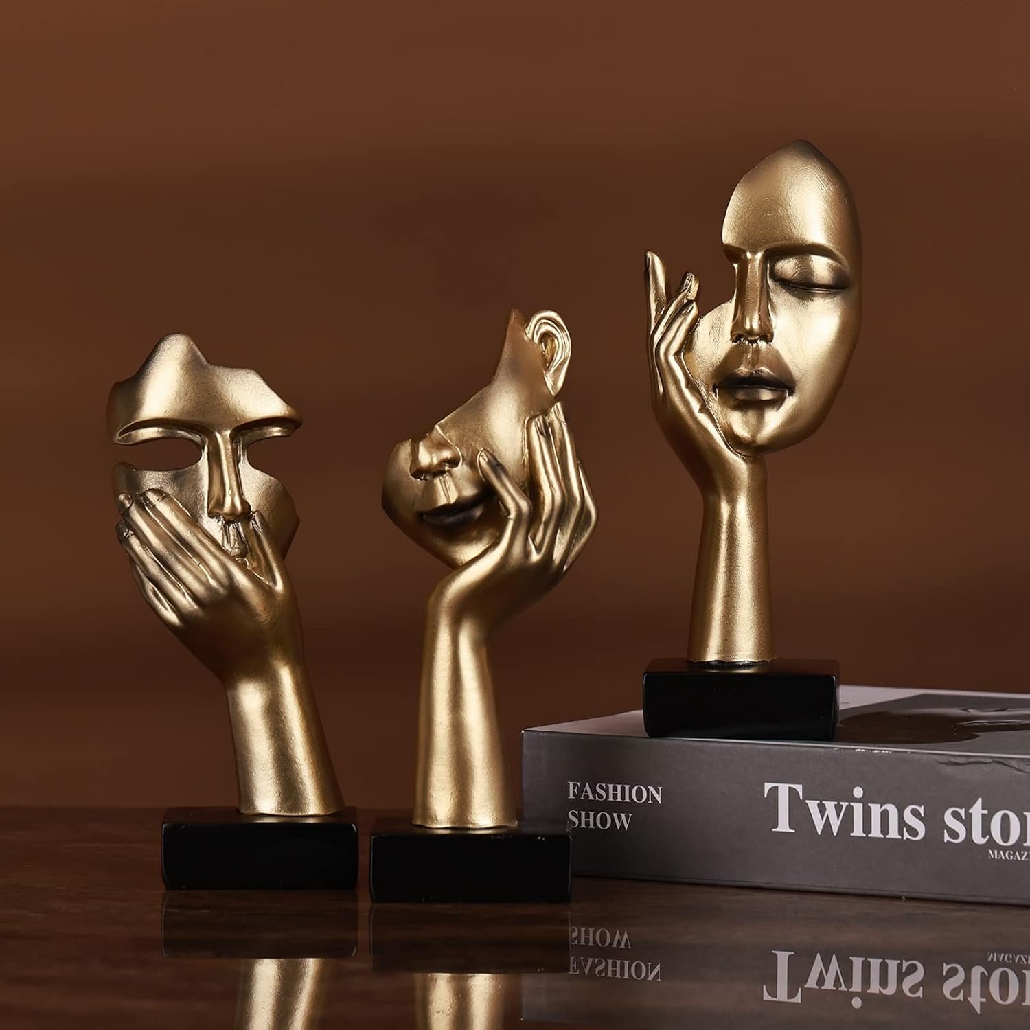 3 Pcs Thinker Small Statue Set - Black Gold Home Decor Abstract Art Figurines for Shelves, Living Room Coffee Table, Office Desktop (3 Pcs Gold, 6") - Image 6