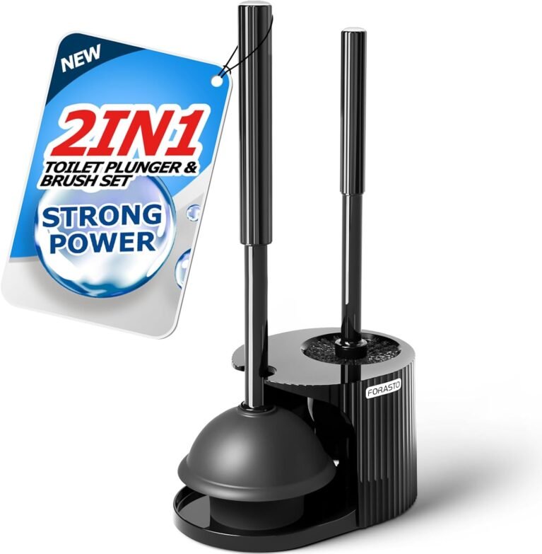 FORASTO 2in1 Toilet Brush and Plunger Set - Bathroom Bowl Holder Combo