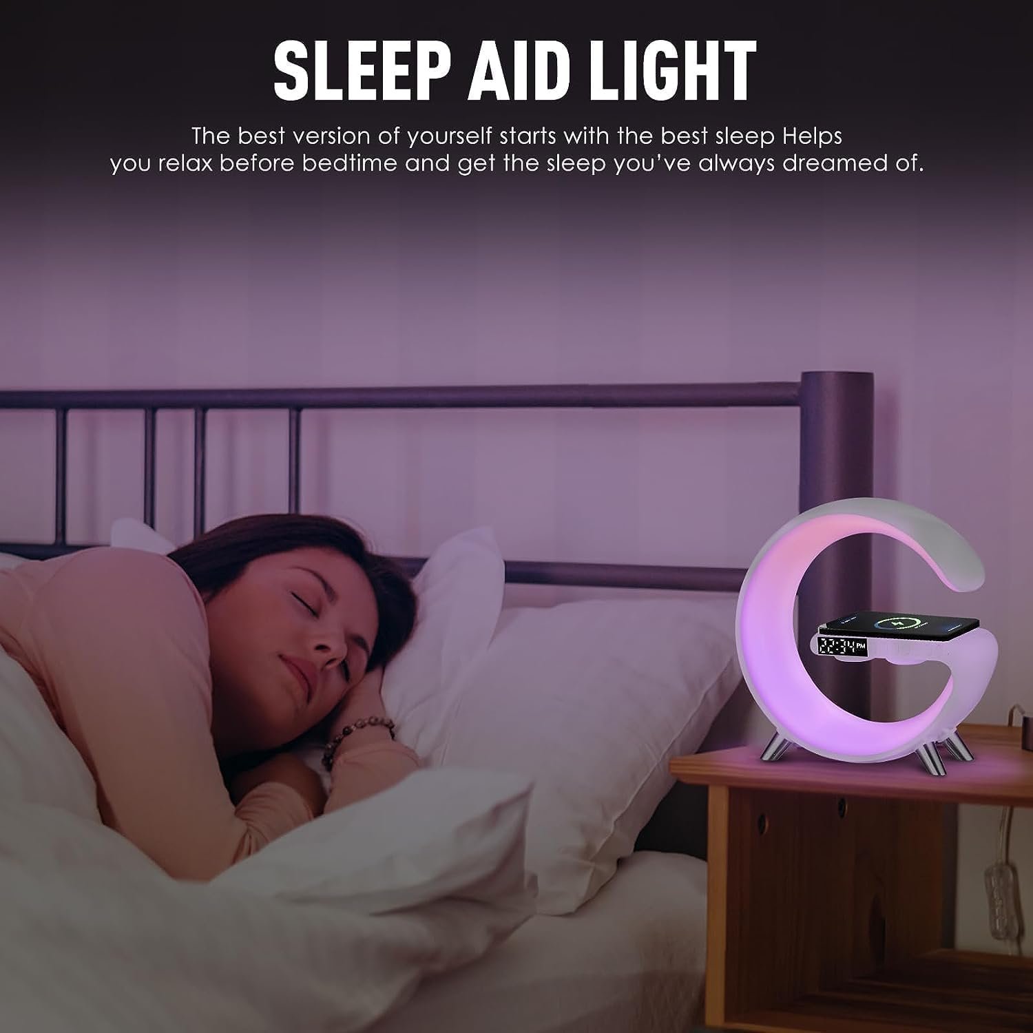 Smart LED Table Lamp, 4-in-1 Wireless Charger, Night Light, Alarm Clock, Bluetooth Speaker with App Control, Bedside Lamp with Charging Station for Bedroom, Office, Home Decor, Teen Girls Boys Gifts - Image 9
