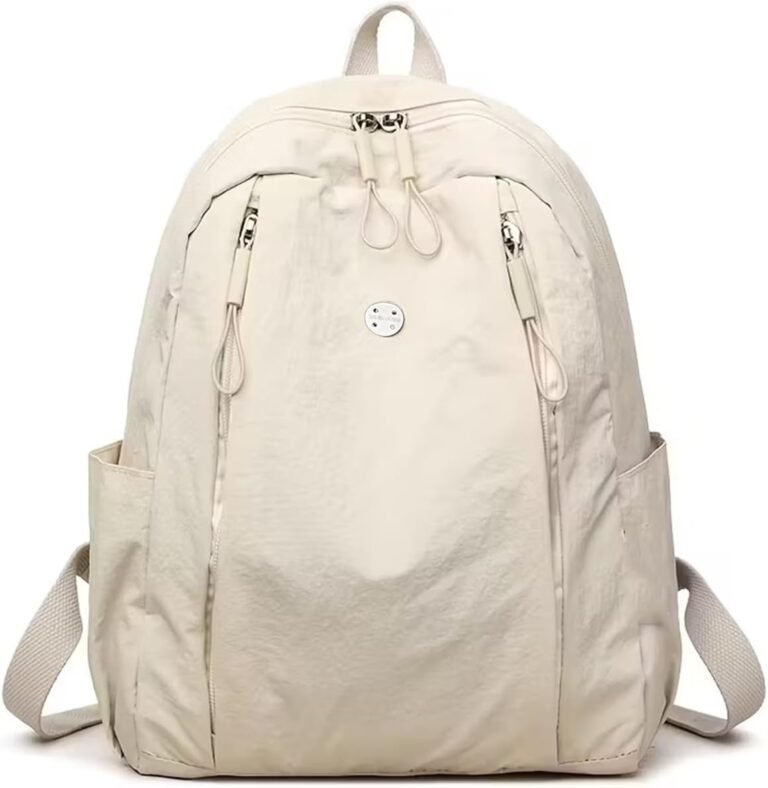 Nylon Backpack for Women Men, Waterproof Travel Backpack Purse Casual Daypack, Gym School Backpack for Daily Cycling (Beige)
