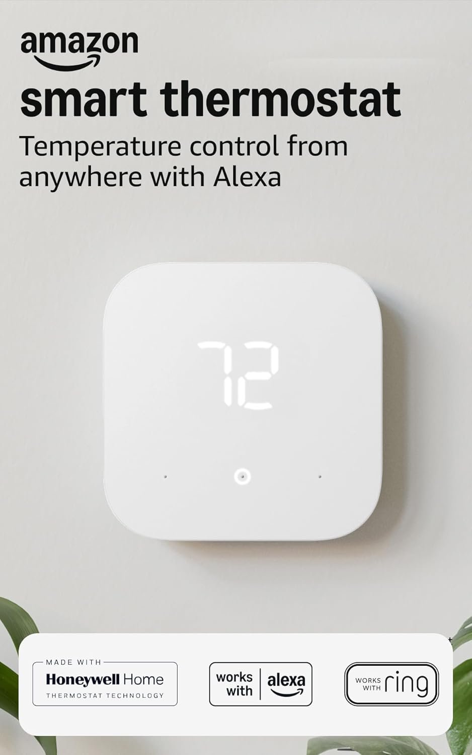 Amazon Smart Thermostat, Save money and energy, Works with Alexa and Ring, C-wire required