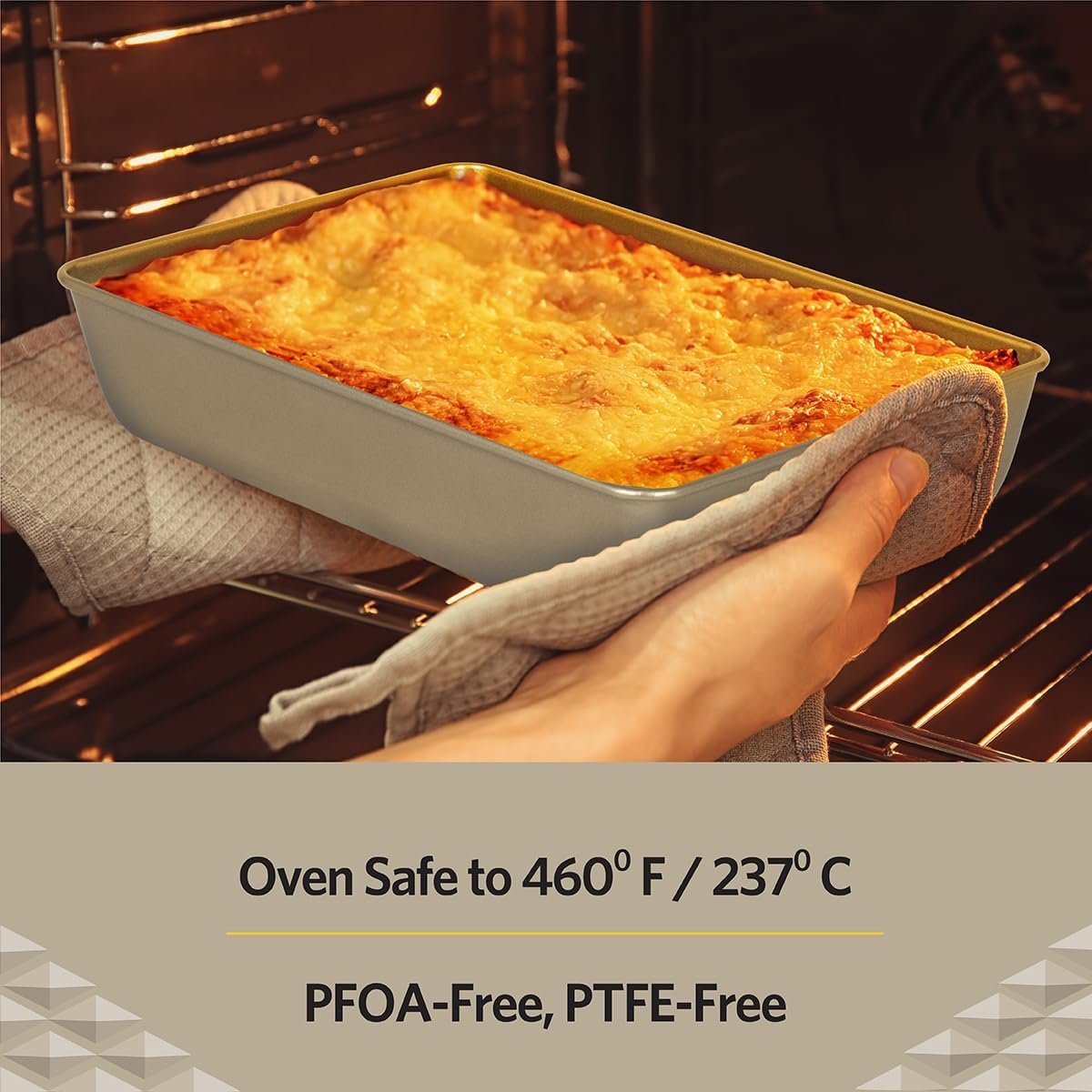 Glad Baking Pan Nonstick - Oblong Metal Dish for Cake and Lasagna - Heavy Duty Carbon Steel Bakeware, Small, Gold - Image 4