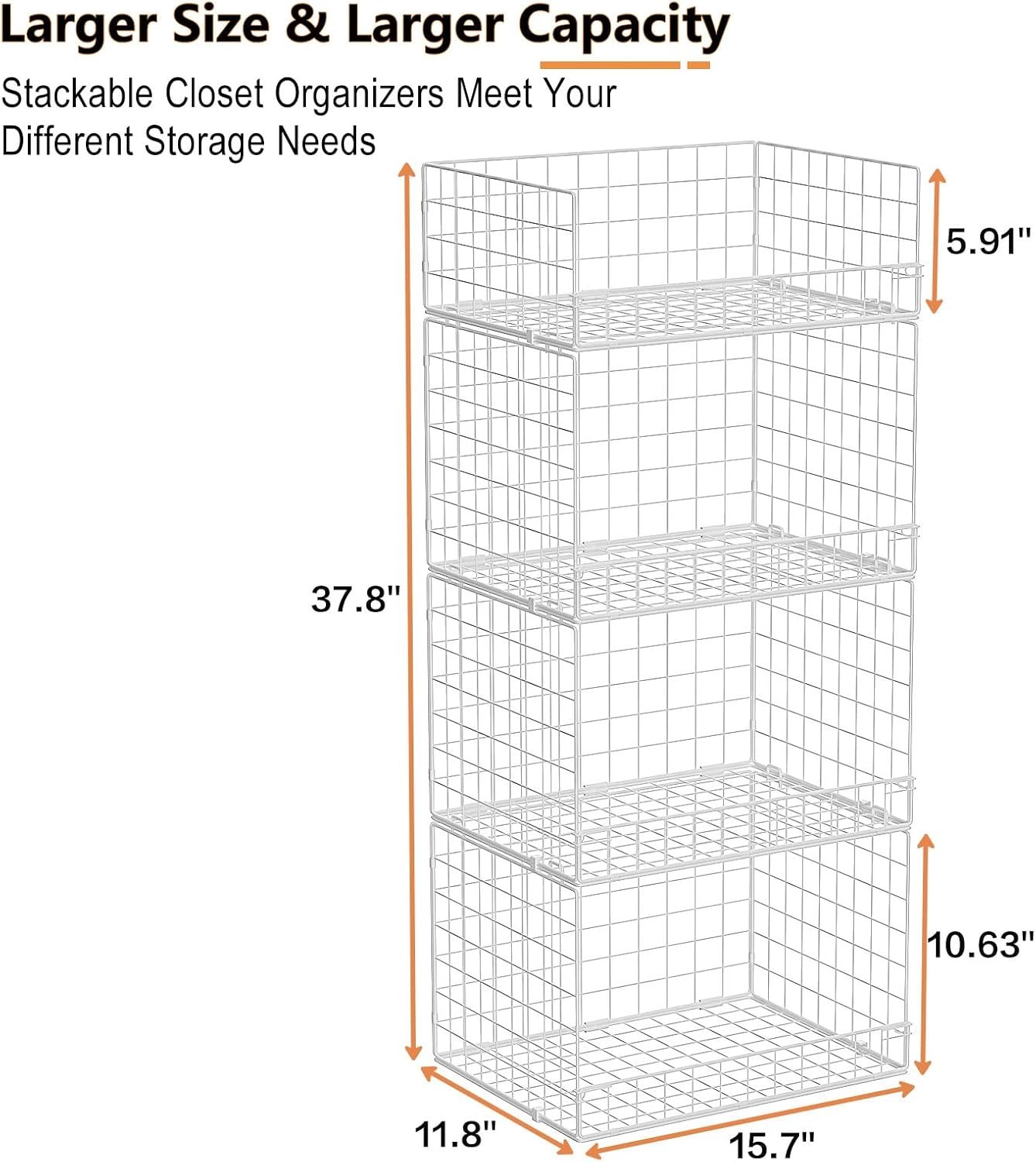 Yociyoga 4 Tier Stackable Closet Organizers and Storage Shelves, Foldable Closet Shelf Organizer System, Stackable Storage Bins Drawers for Clothes Organizer System, White(Patent No. 30022416) - Image 3