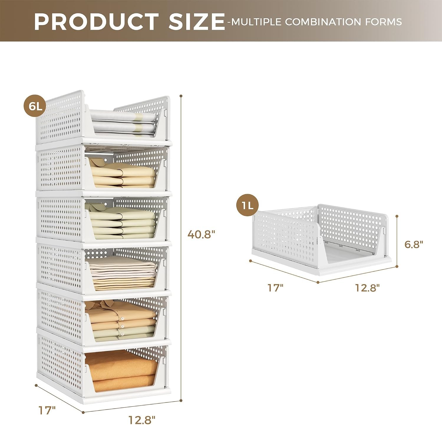 Pinkpum 6 Pack Closet Organizer Storage Bins Stackable Plastic Drawer Shelf - Image 2