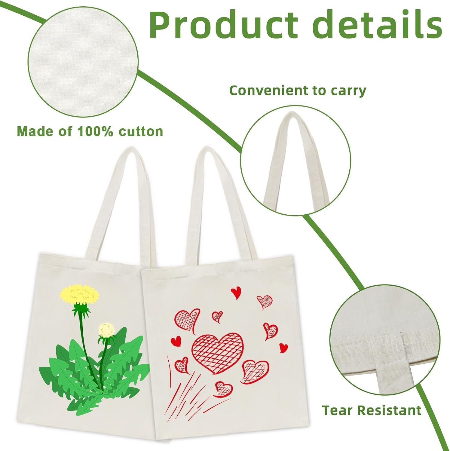 HECTOLIFE 6/12/24/48/ 96 Pack Canvas Tote Bags,Reusable Blank Canvas for Shopping Bags - Image 4