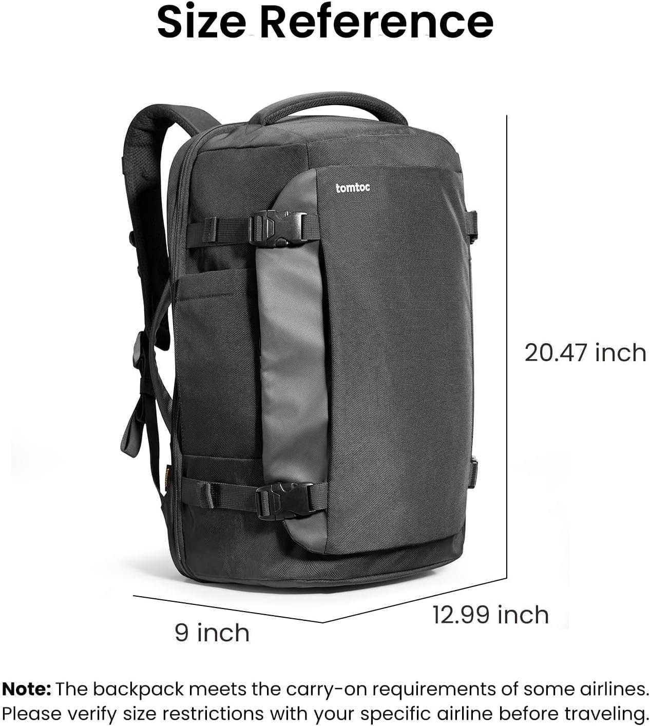 tomtoc Travel Backpack 40L, TSA Carry On Bag Flight Approved, PFAS Free - Image 9