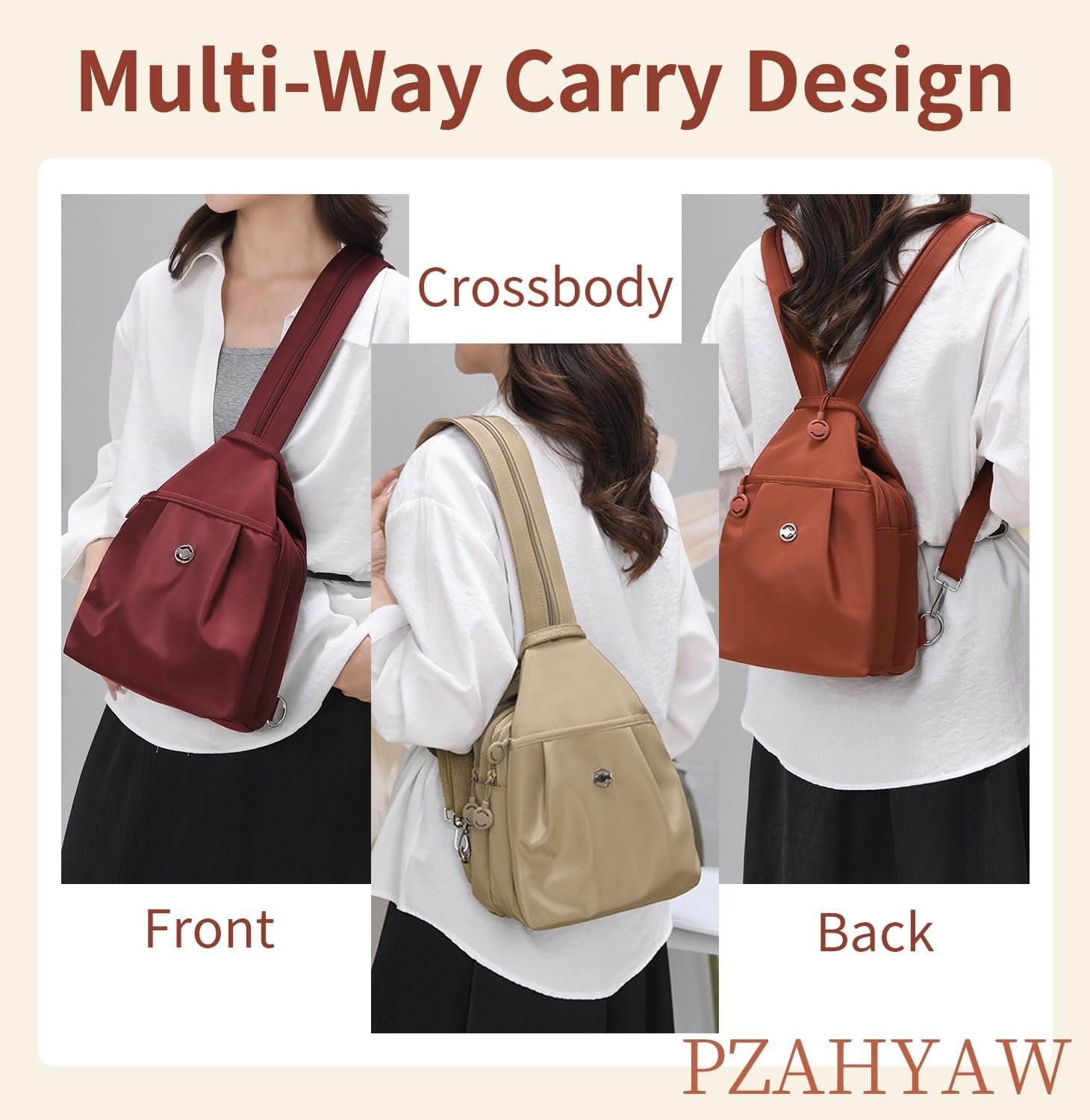 3 in 1 Anti Theft Travel Tote Bag, Convertible Capacity Backpack Purse, Lightweight Sling Bag for Women's Commute & Outdoor (Light Khaki) - Image 2