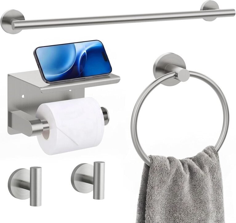 5-Piece Brushed Nickel Bathroom Towel Bar Set,24" Bathroom Hardware Kit