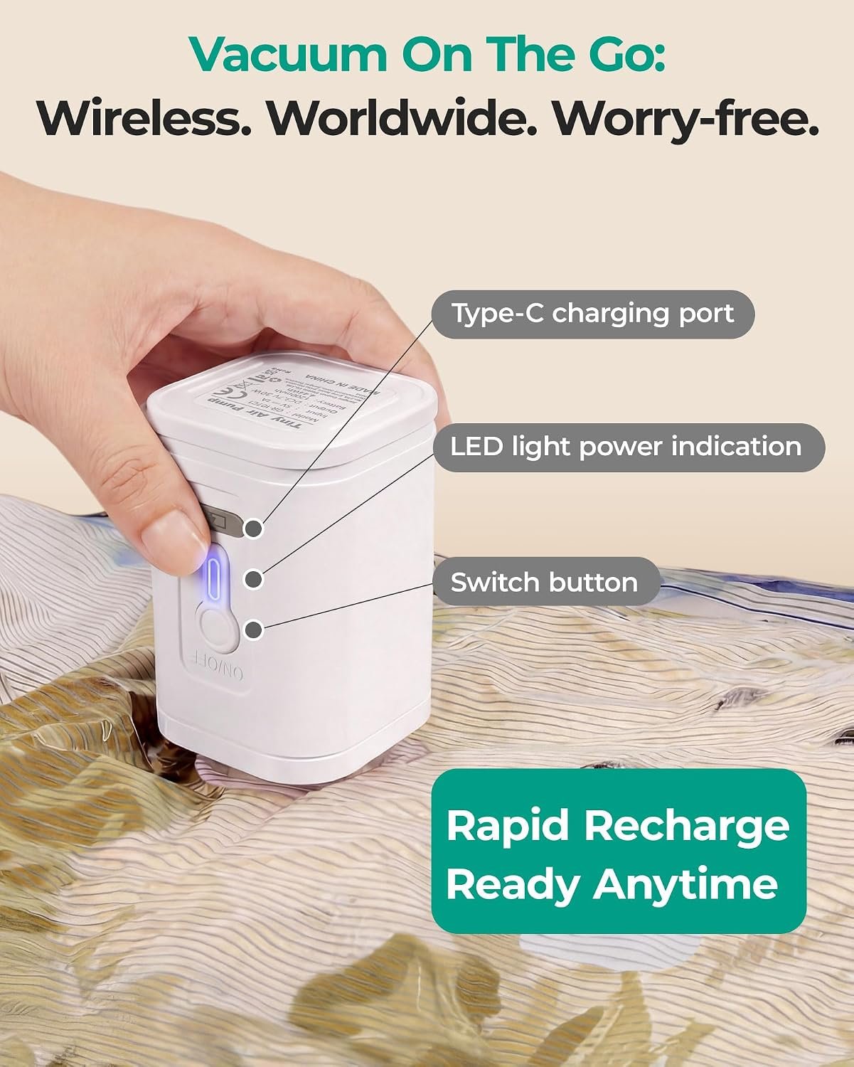 BAGSMART Travel Vacuum Bags with Rechargeable Electric Pump, 18PC Kit - Image 2