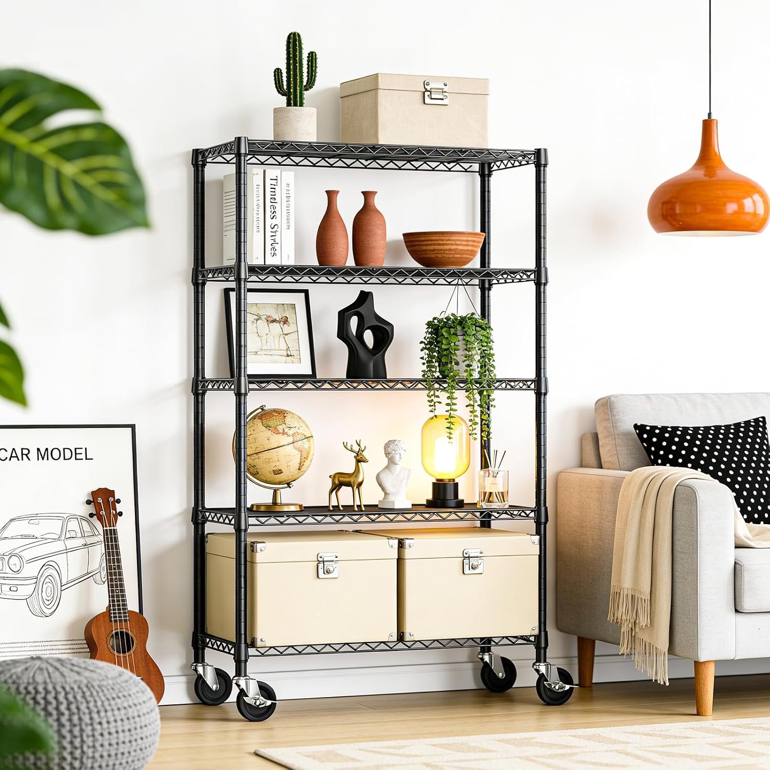 IZEUK 5-Tier Heavy Duty Metal Shelving Unit, Adjustable Steel Wire Storage Rack for Garage, Kitchen, Basement, Laundry Room & Office, Black, 17.7" D x 47.2" W x 72.3" H, 1750 lbs Capacity - Image 7