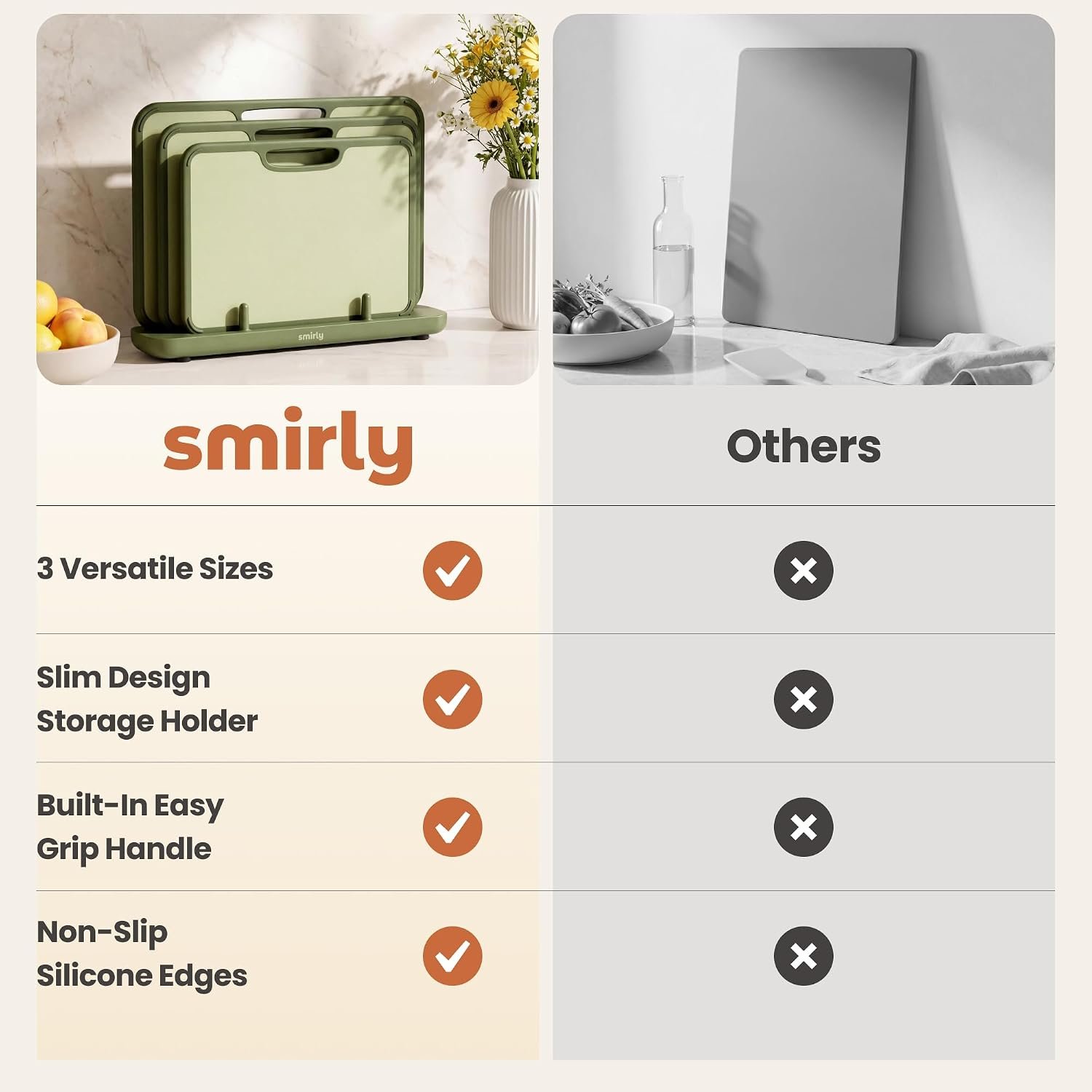 SMIRLY Plastic Cutting Board Set with Holder, 3 Pack, Green - Image 4