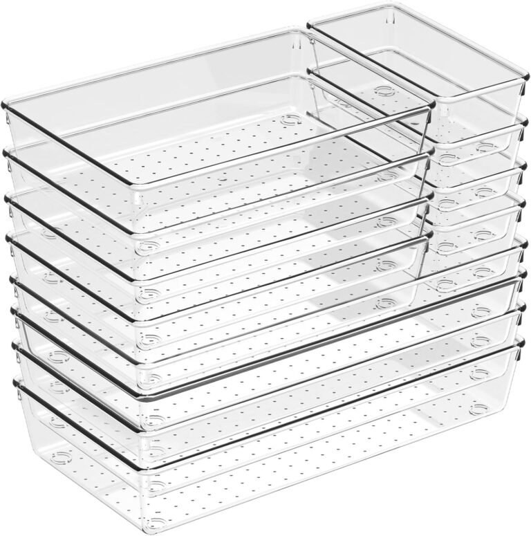 12 Pack Large Clear Drawer Organizer Trays, 3 Sizes, Non-Slip