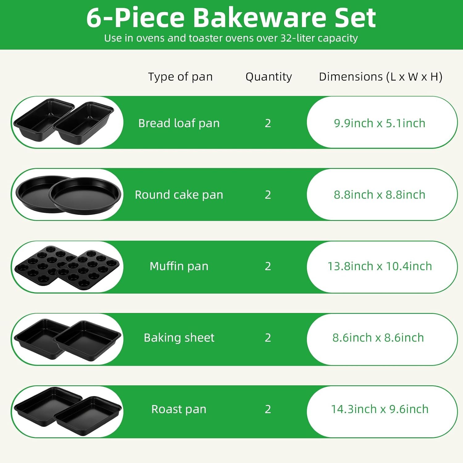 11-Piece Nonstick Baking Pans Set - Professional Grade Carbon Steel Bakeware with Premium Coating- Dishwasher Safe, Stackable, Oven Safe to 450°F (Black) - Image 6