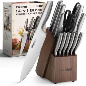 FIKSHOT 14 Pieces Knife Block Set G...