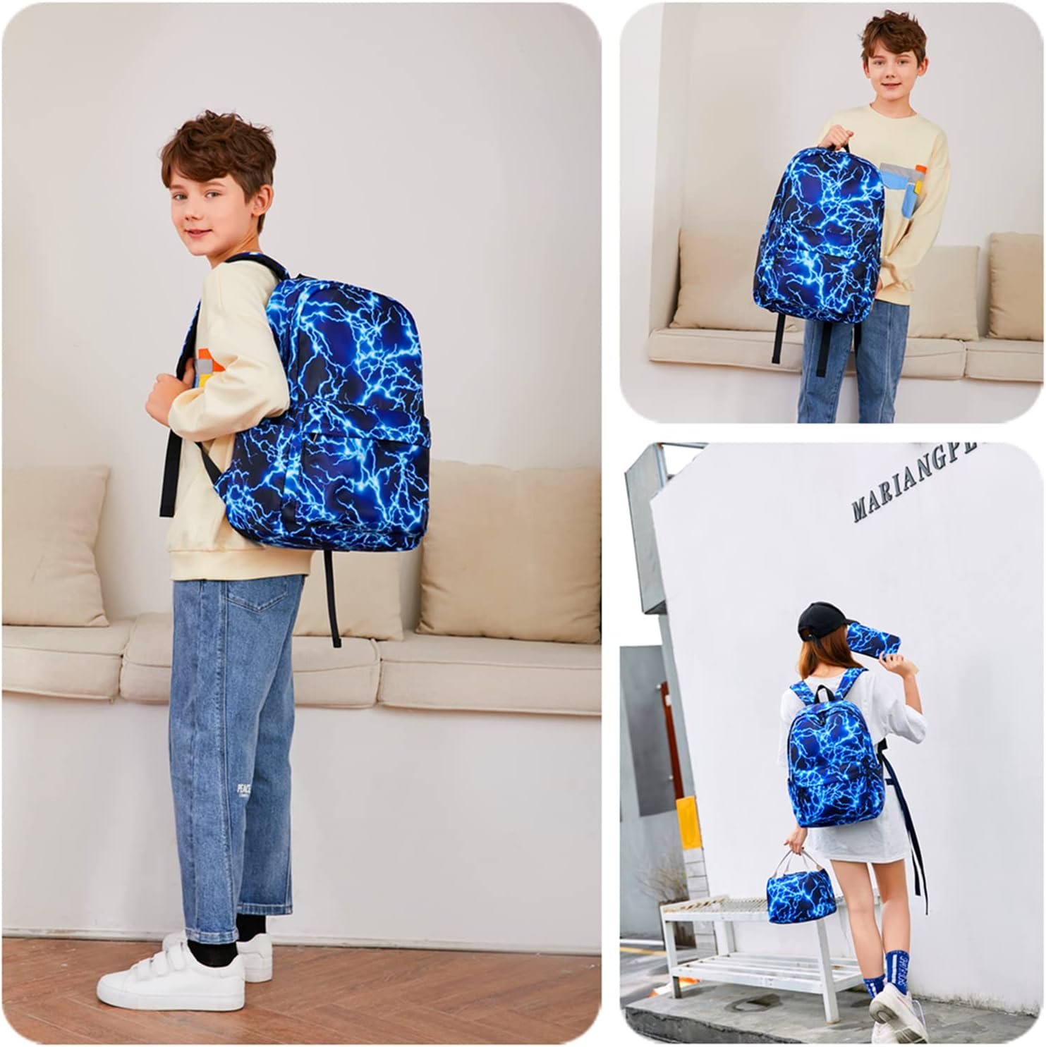 mezhsa Boy School Backpack Elementary Middle Lightning Bookbag Laptop Teenager Waterproof Lightweight 17 Inches (1-Blue) - Image 7