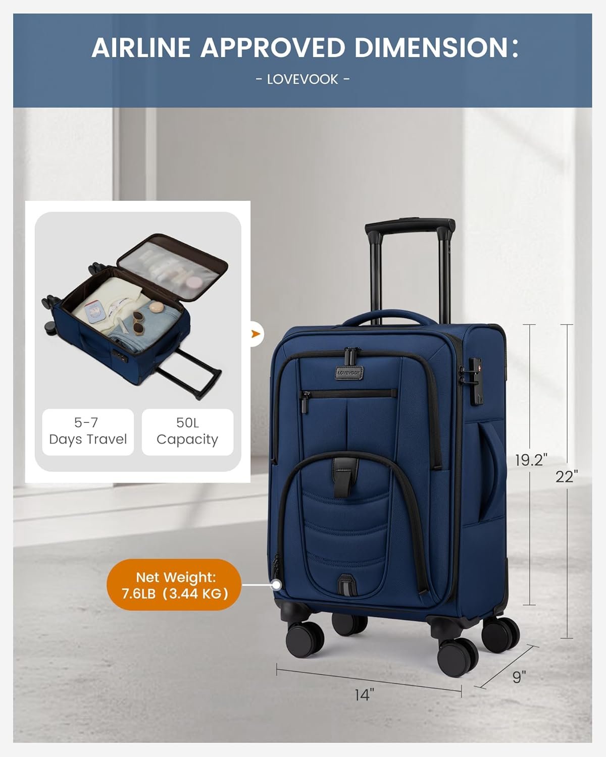 Carry On Luggage 22x14x9 Airline Approved with TSA Lock for Business Trip - Image 4